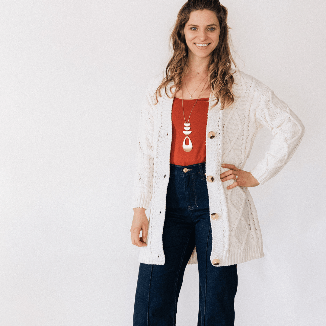 Ivory Cable Knit Cardigan - Women - HAHA MAMA Clothing