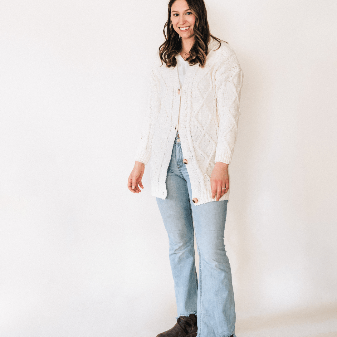 Ivory Cable Knit Cardigan - Women - HAHA MAMA Clothing