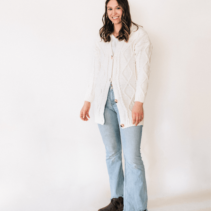 Ivory Cable Knit Cardigan - Women - HAHA MAMA Clothing