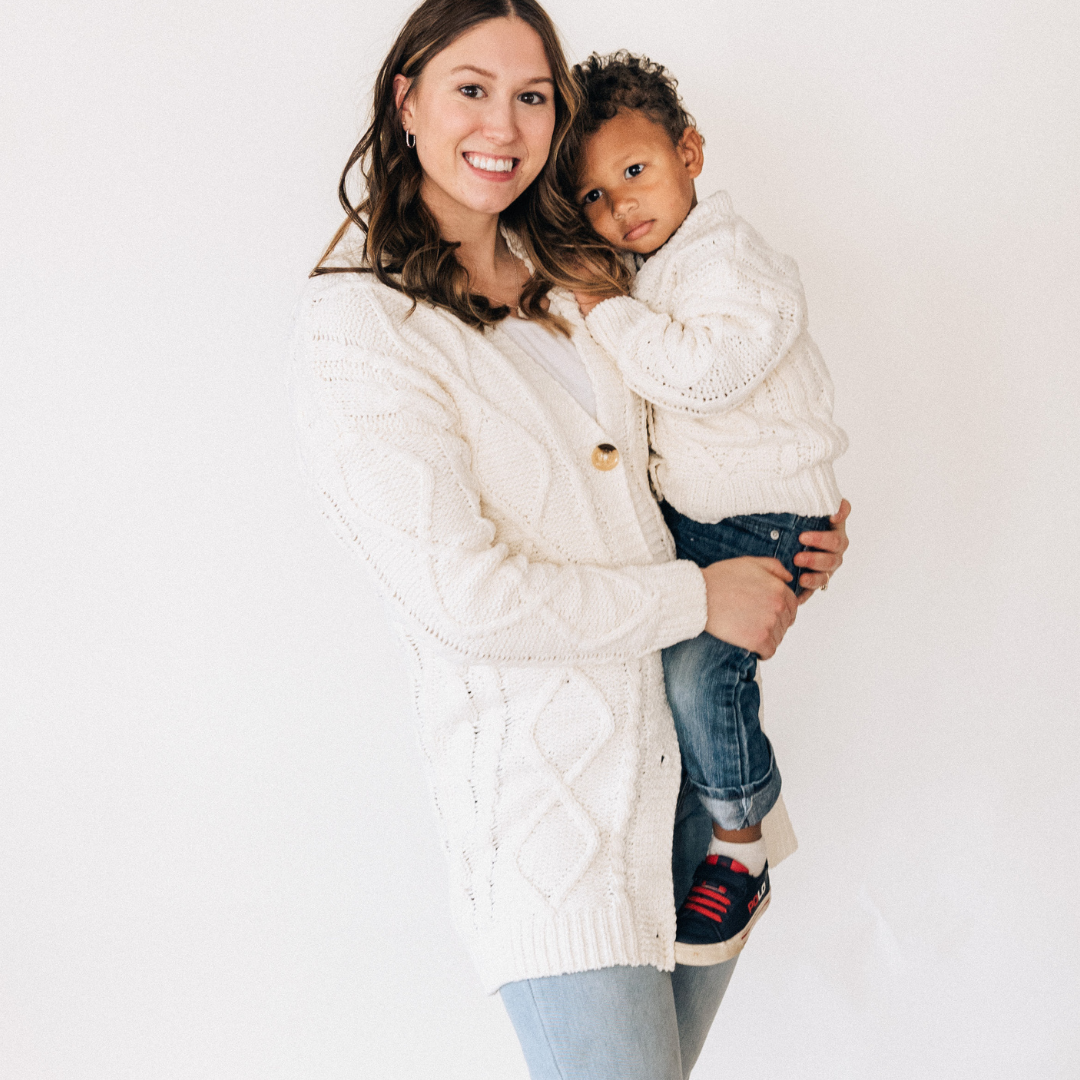 Ivory Cable Knit Cardigans- Mom & Son