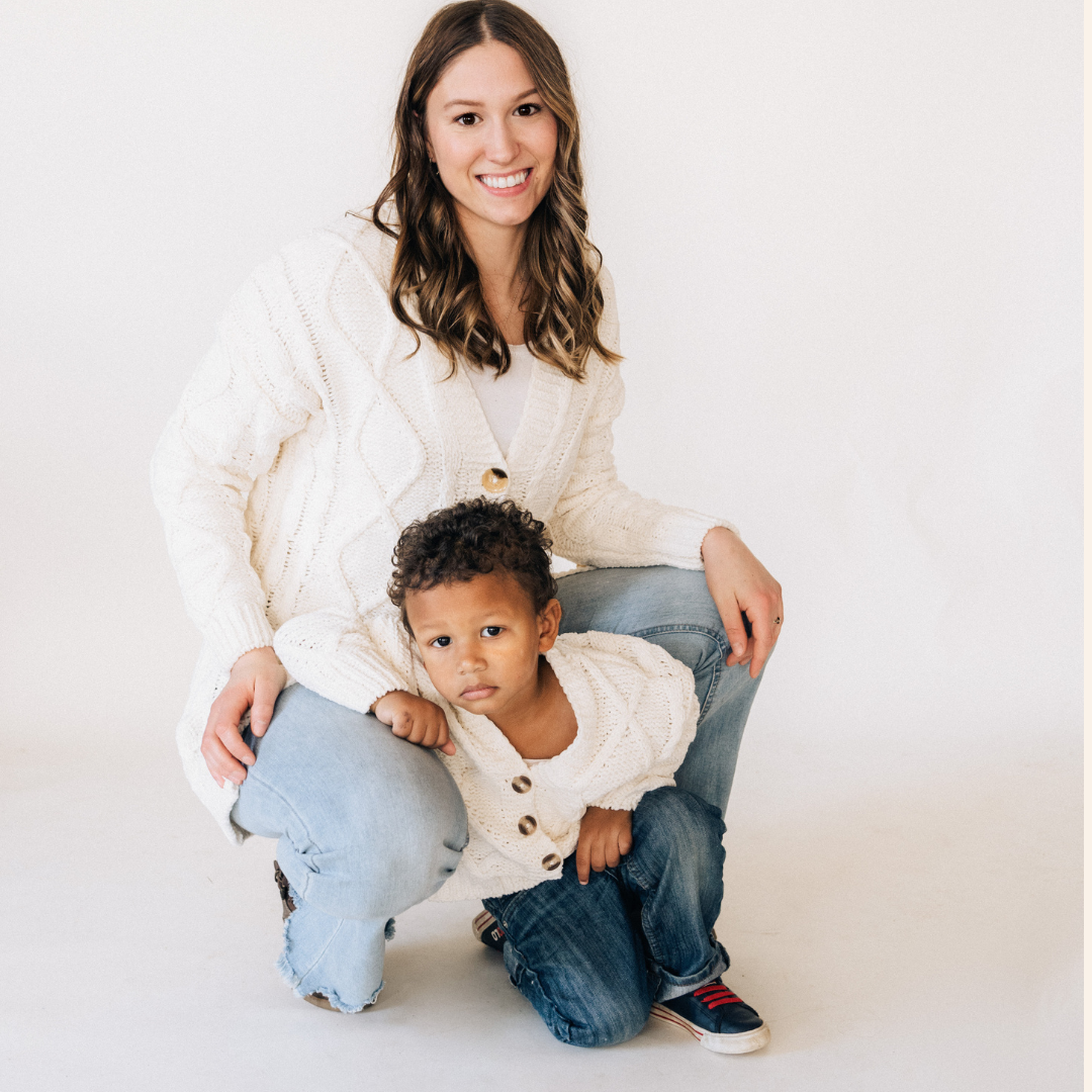 Ivory Cable Knit Cardigans- Mom & Son