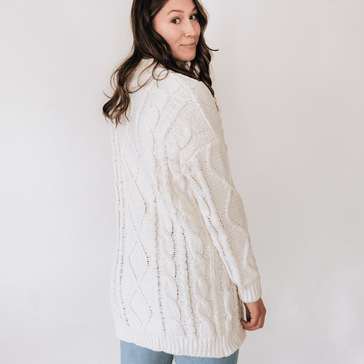 Ivory Cable Knit Cardigan - Women - HAHA MAMA Clothing