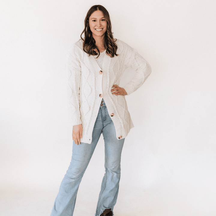 Ivory Cable Knit Cardigan - Women - HAHA MAMA Clothing