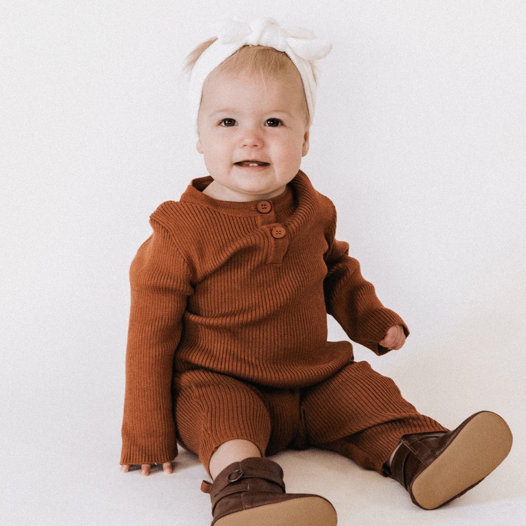 Camel Knit Long Sleeve Bodysuit - Infant - HAHA MAMA Clothing