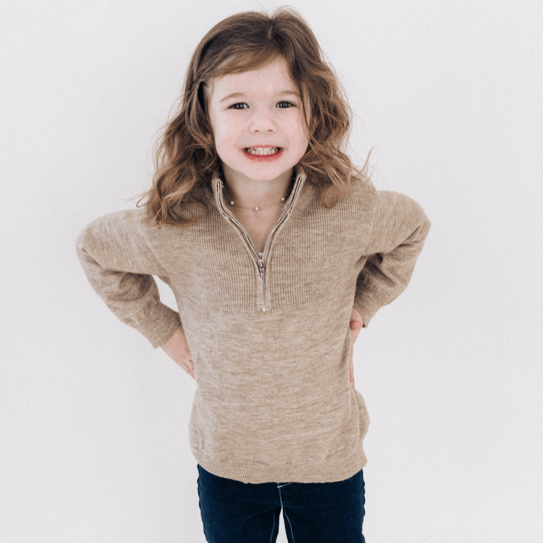 Quarter Zip Sweater Sand - Child - HAHA MAMA Clothing