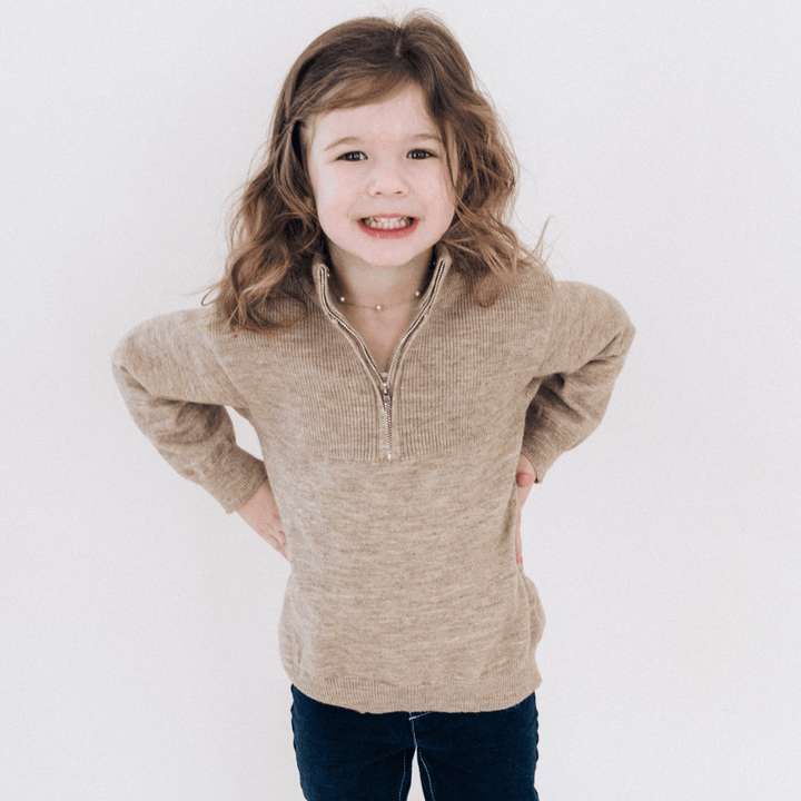 Quarter Zip Sweater Sand - Child - HAHA MAMA Clothing
