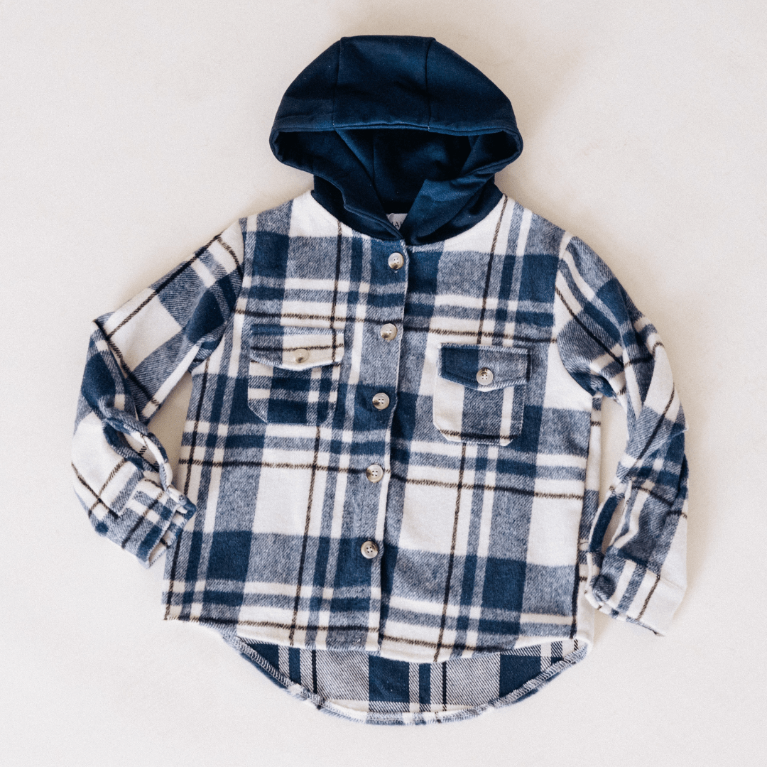 Navy Plaid Flannel - Hooded Adult - HAHA MAMA Clothing