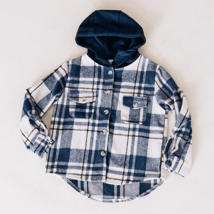 Navy Plaid Flannel - Hooded Adult - HAHA MAMA Clothing