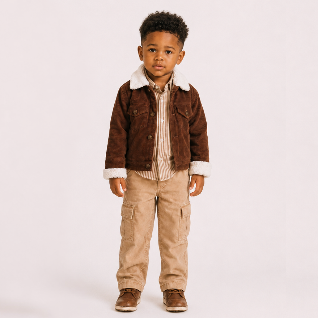 Sherpa Collar Coffee Brown Corduroy Jacket-Child