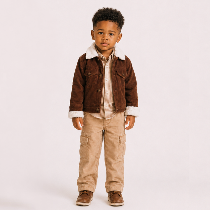 Sherpa Collar Coffee Brown Corduroy Jacket-Child