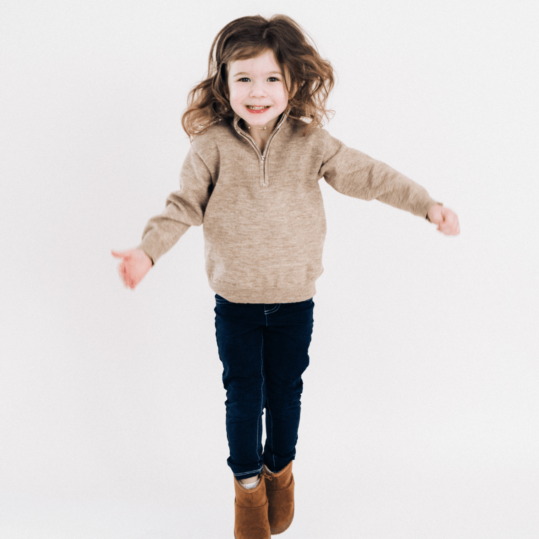 Quarter Zip Sweater Sand - Child - HAHA MAMA Clothing