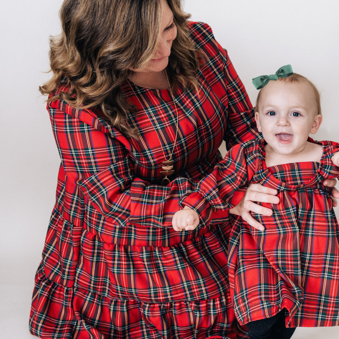 Christmas Red Tartan Plaid Mommy Me Dress Infant Dress