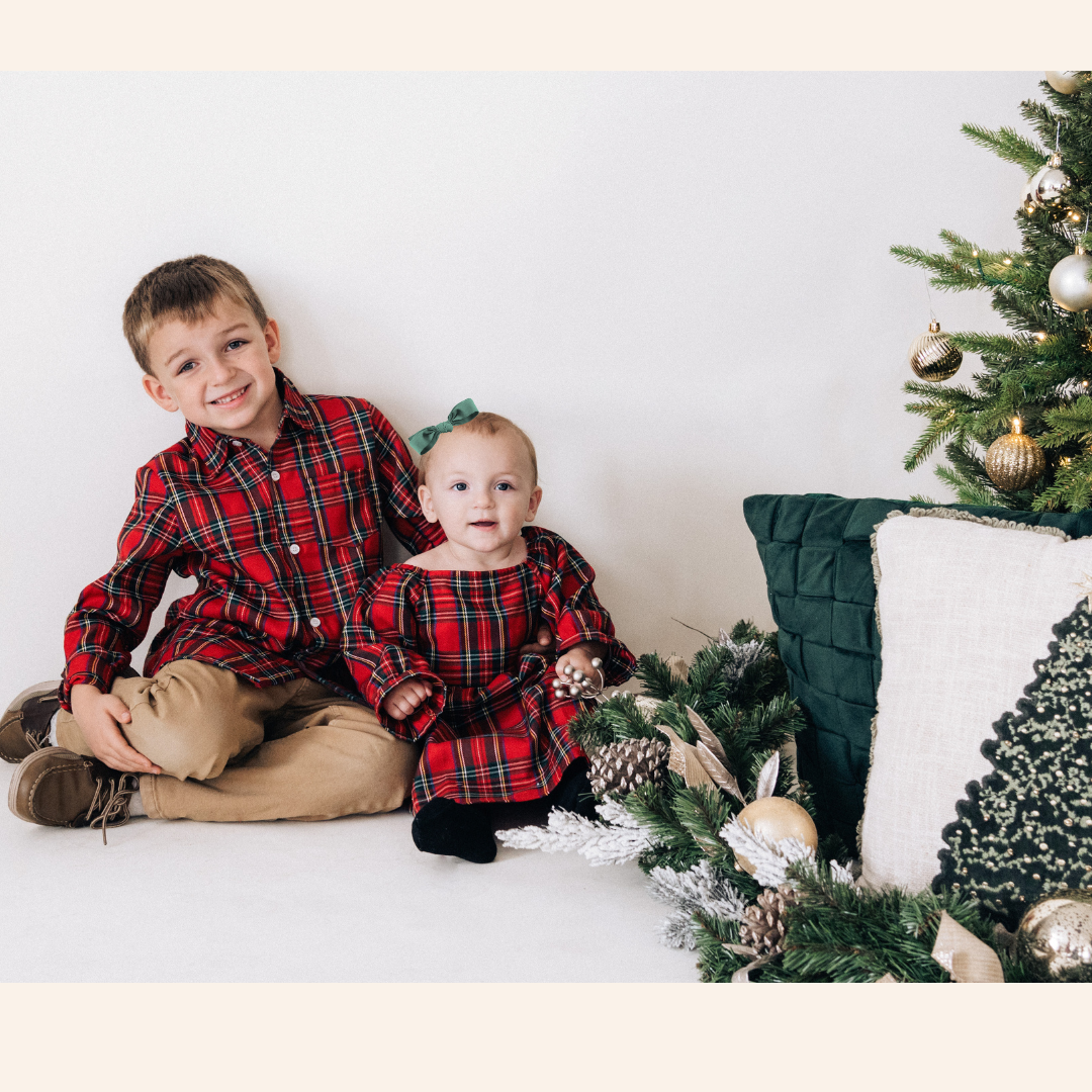 Christmas Red Tartan Plaid Button Up Shirt - Boy's