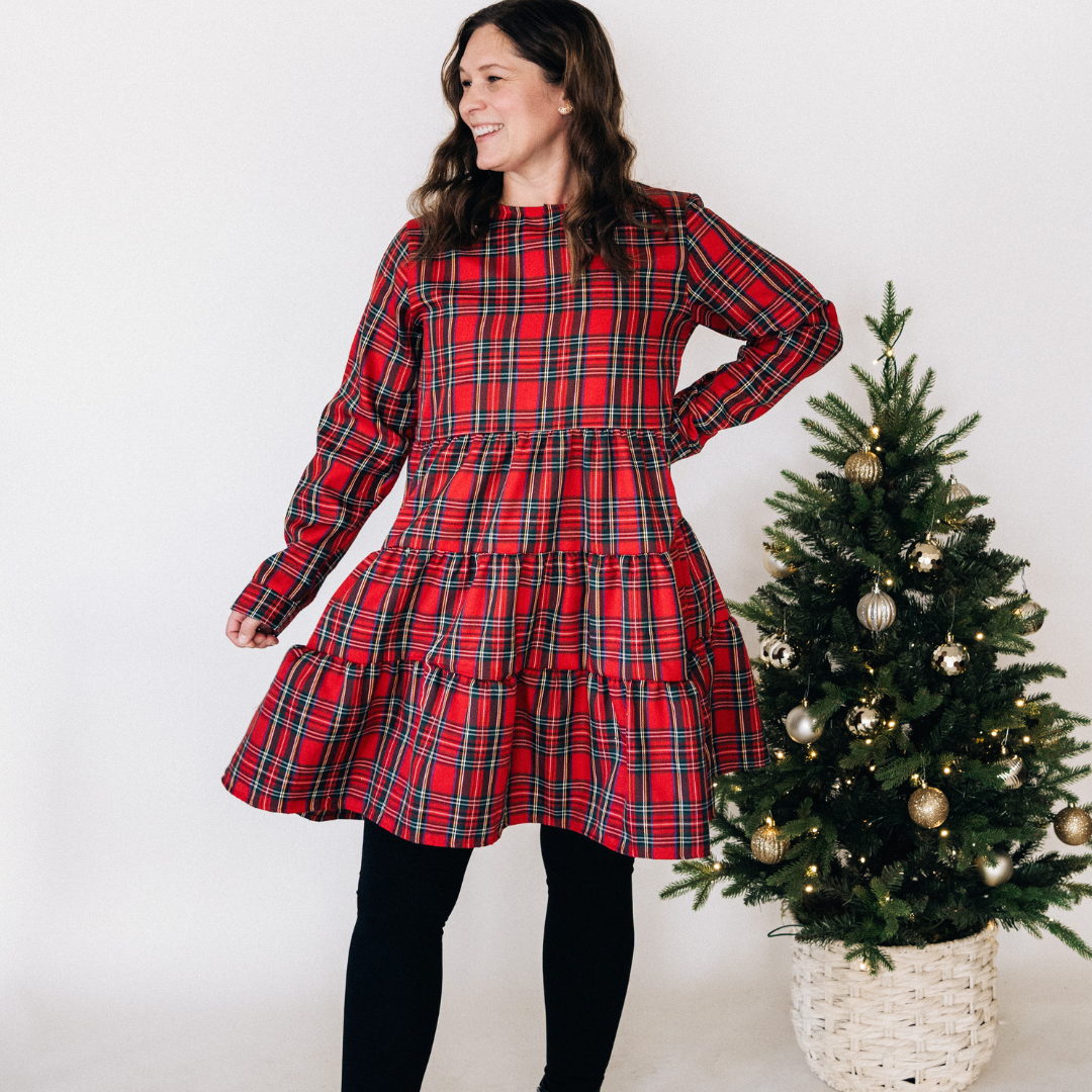 Christmas Red Tartan Plaid Mommy & Me Dress - Women