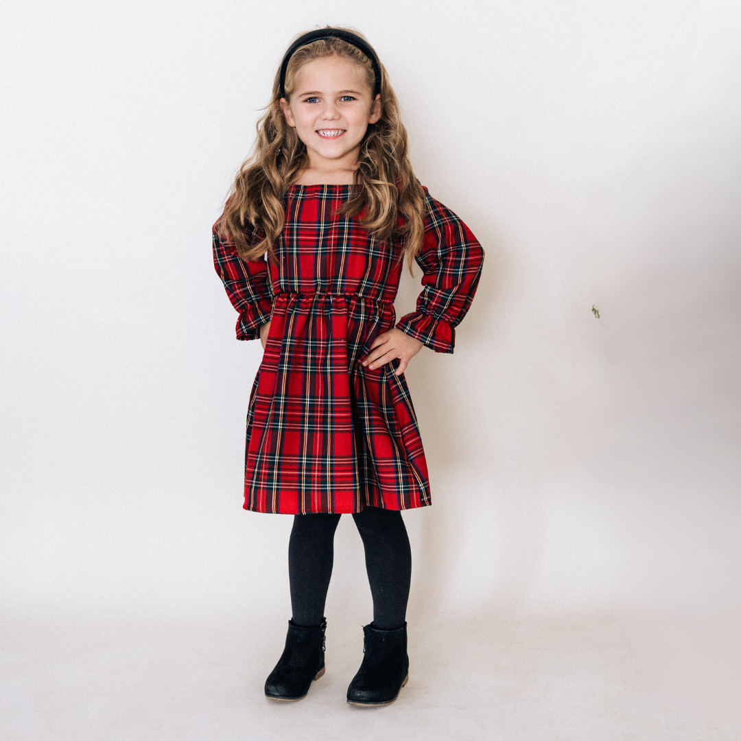 Christmas Red Tartan Plaid Mommy & Me Dress - Girl's