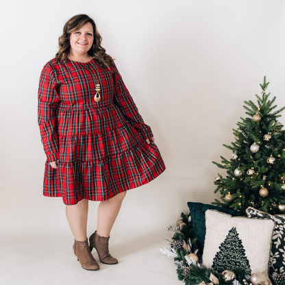 Christmas Red Tartan Plaid Mommy & Me Dress - Women