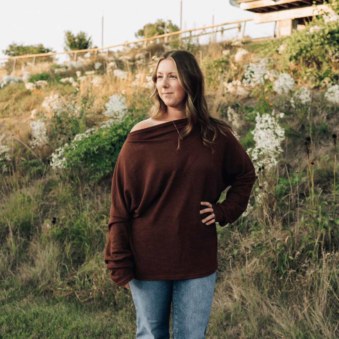 Coffee Brown Wide Collar Knit Sweater - HAHA MAMA Clothing