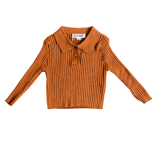 Camel Knit Collared Sweater - Child