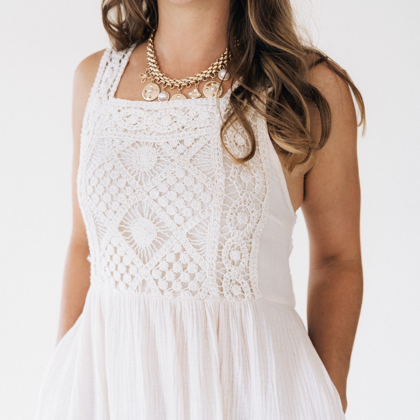 Soft White Crochet Dress - Women