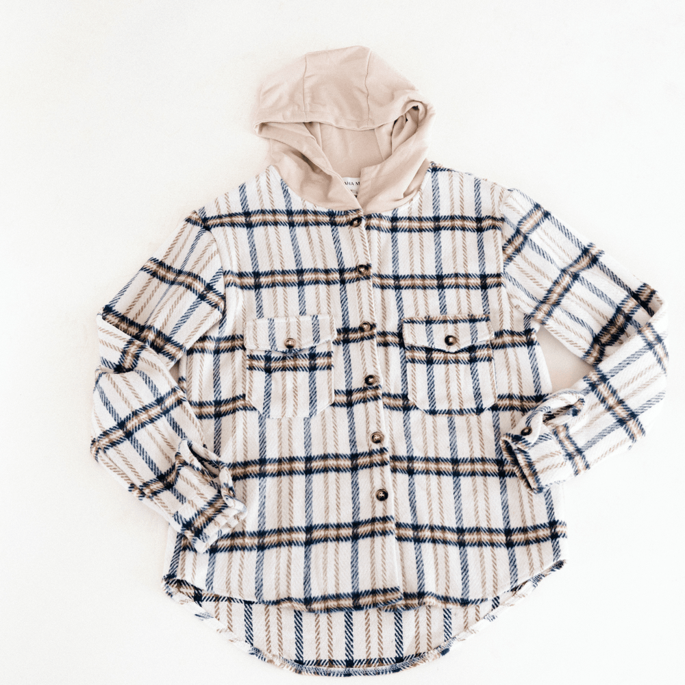 Cream & Navy Plaid Flannel - Adult - HAHA MAMA Clothing