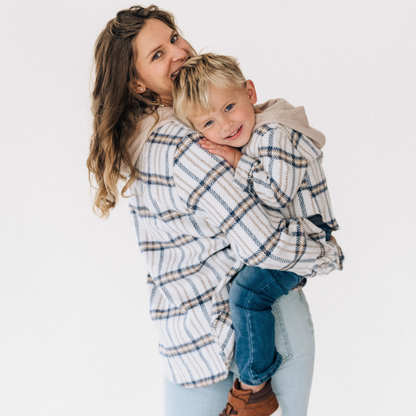 Cream & Navy Plaid Flannel- Mom & Son