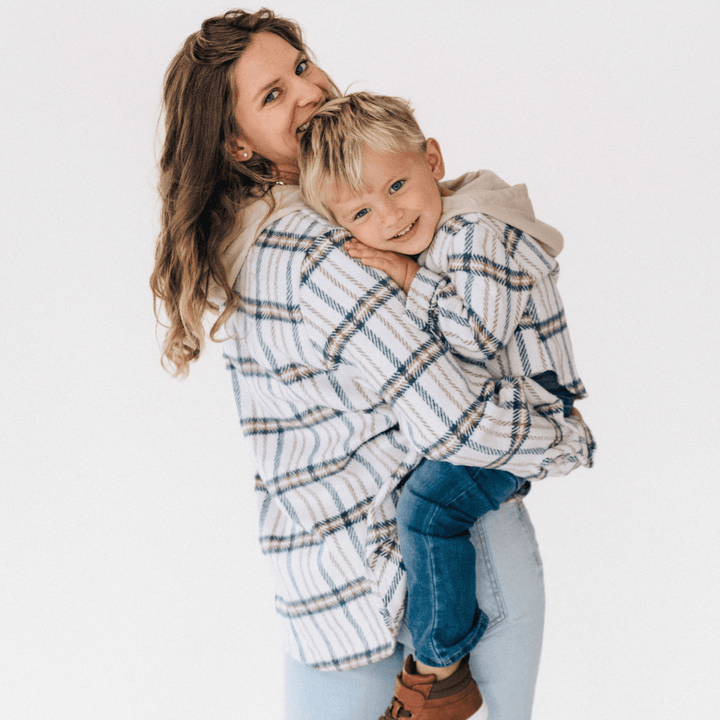 Cream & Navy Mommy & Son Flannels - HAHA MAMA Clothing