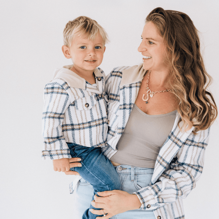 Cream & Navy Mommy & Me Flannels - HAHA MAMA Clothing