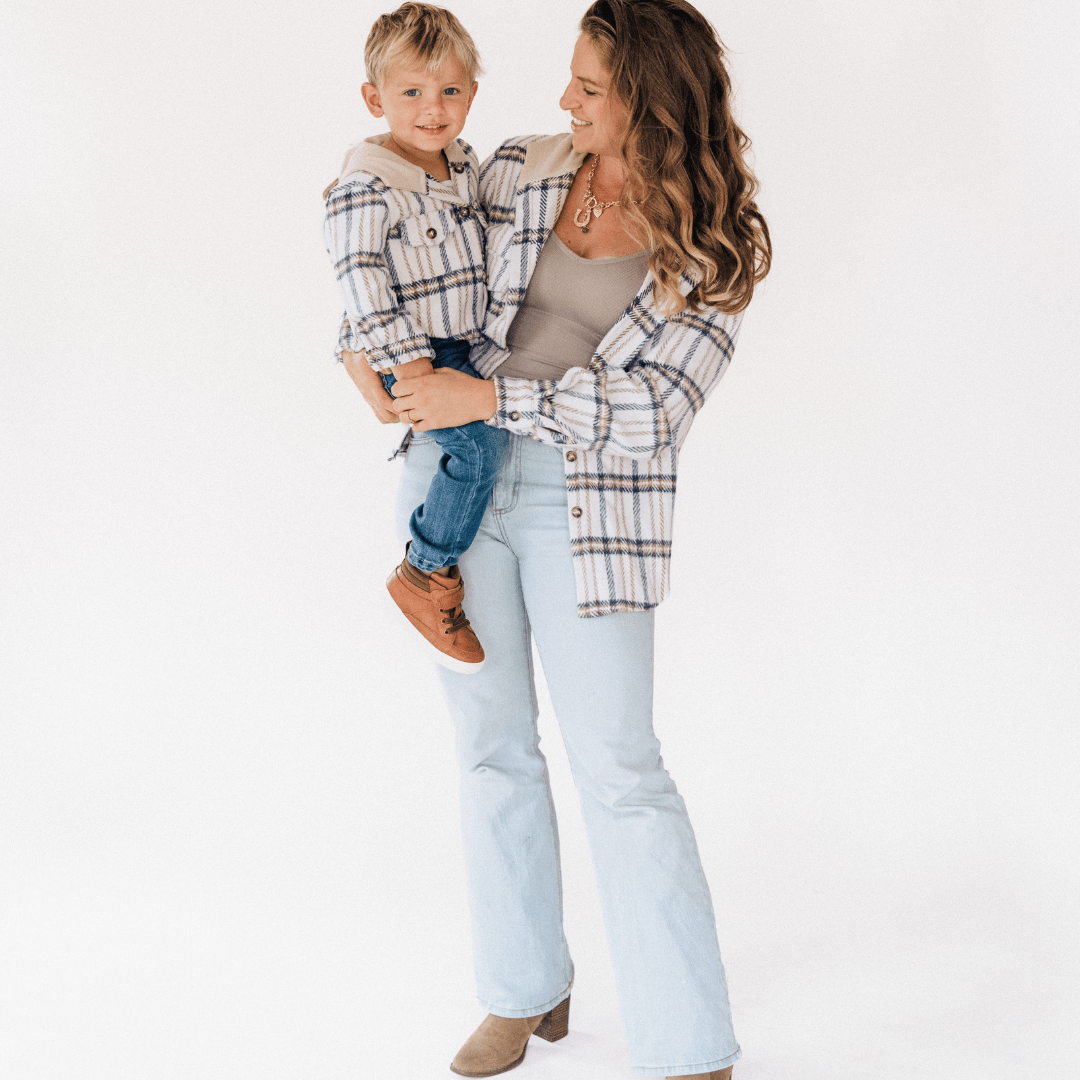 Cream & Navy Mommy & Son Flannels - HAHA MAMA Clothing