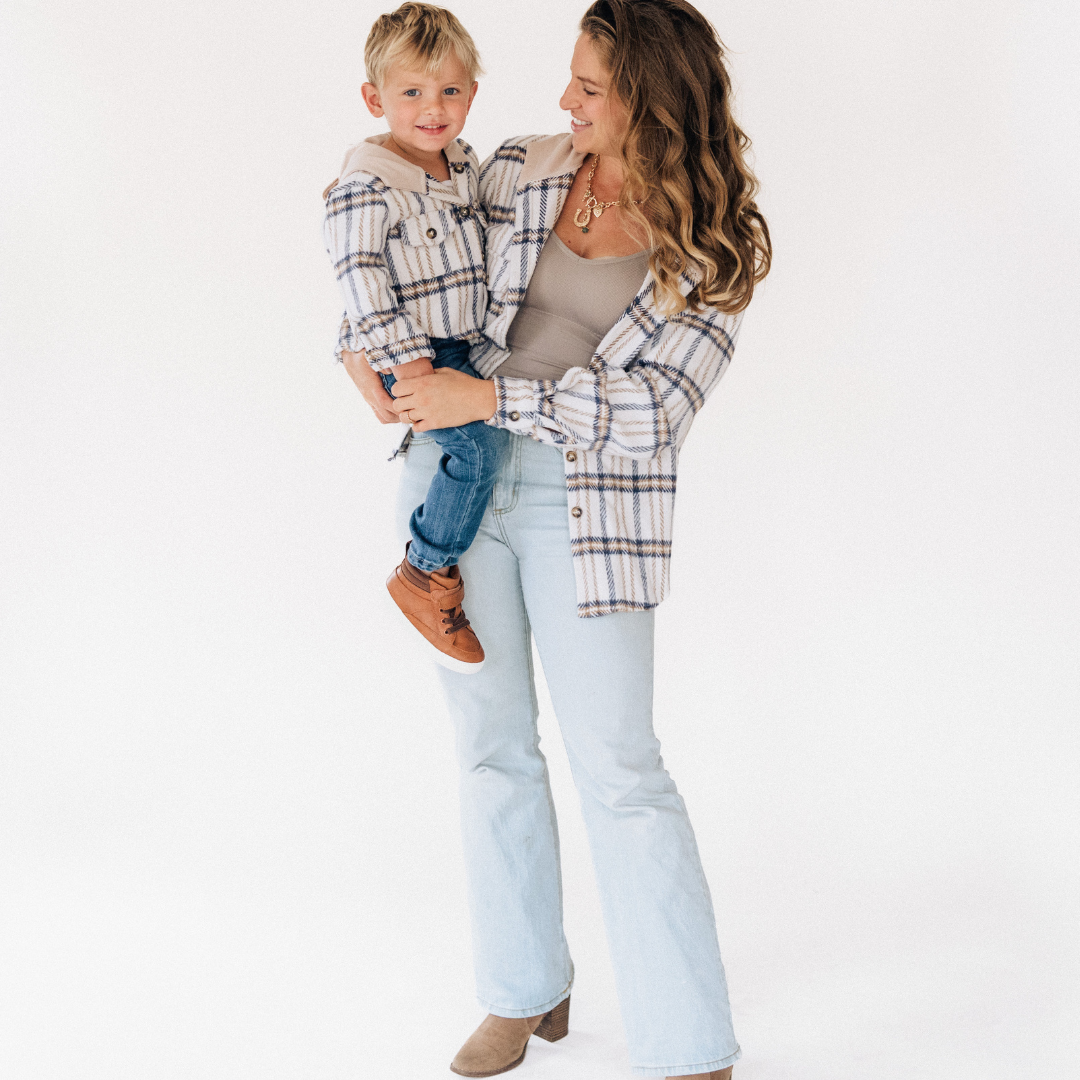Cream & Navy Plaid Flannel- Mom & Son