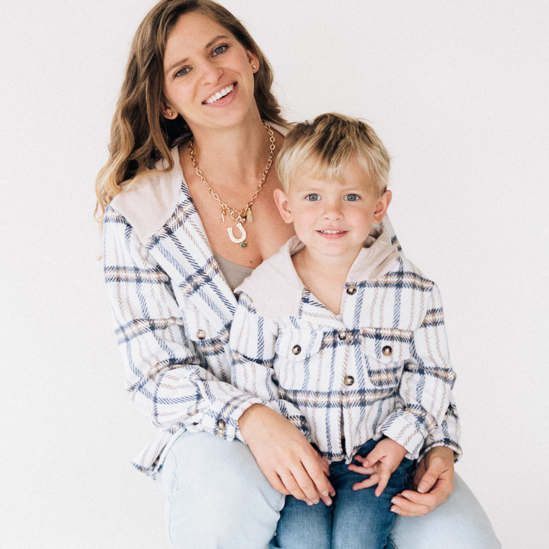 Cream & Navy Plaid Flannel- Mom & Son