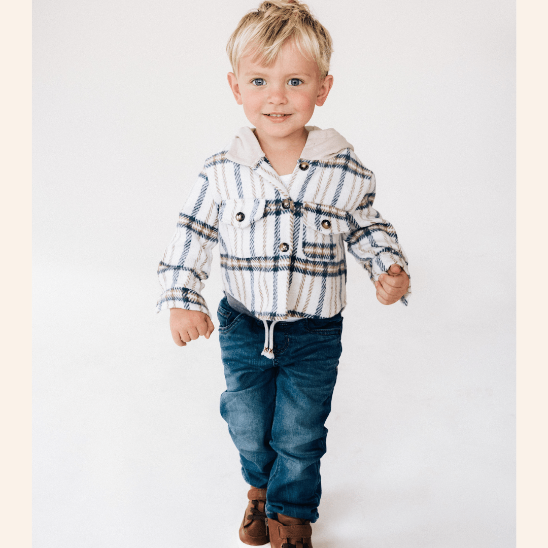 Cream & Navy Plaid Flannel - Child - HAHA MAMA Clothing
