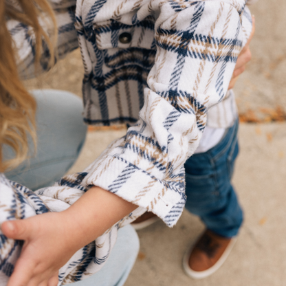 Cream & Navy Plaid Flannel- Mom & Son