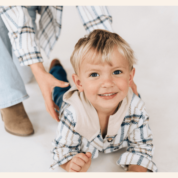 Cream & Navy Plaid Flannel - Child - HAHA MAMA Clothing