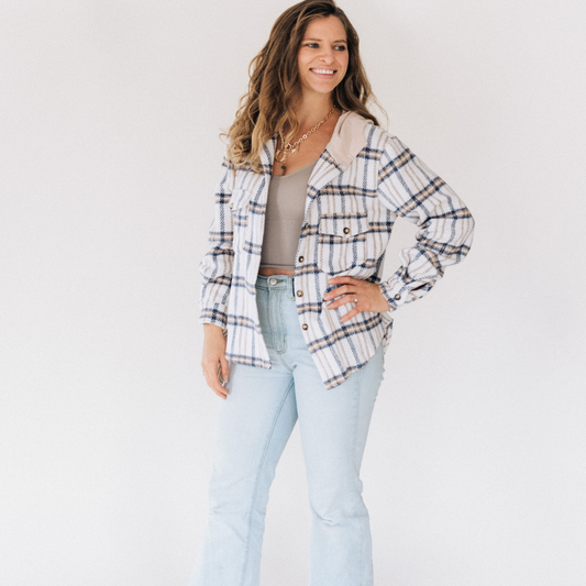 Cream & Navy Plaid Flannel - Adult