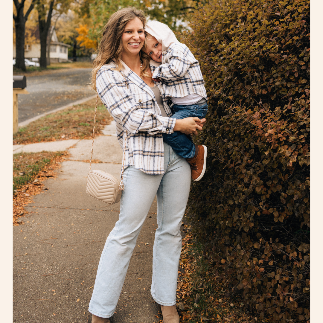 Cream & Navy Plaid Flannel- Mom & Son