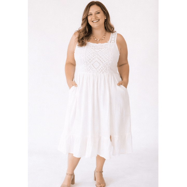 Soft White Crochet Dress - Women - HAHA MAMA Clothing
