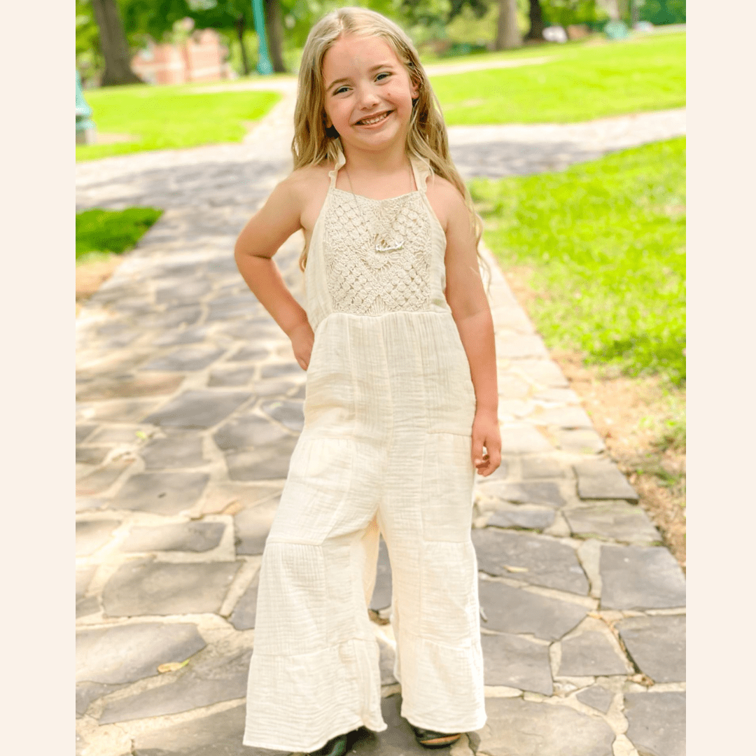 Soft White Crochet Jumpsuit - Child - HAHA MAMA Clothing