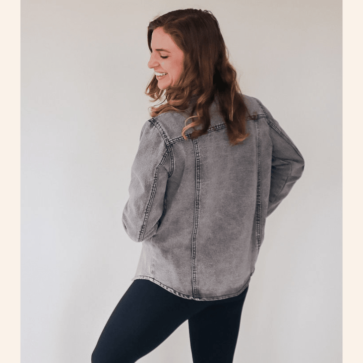 Silver Gray Denim Jacket - Women - HAHA MAMA Clothing