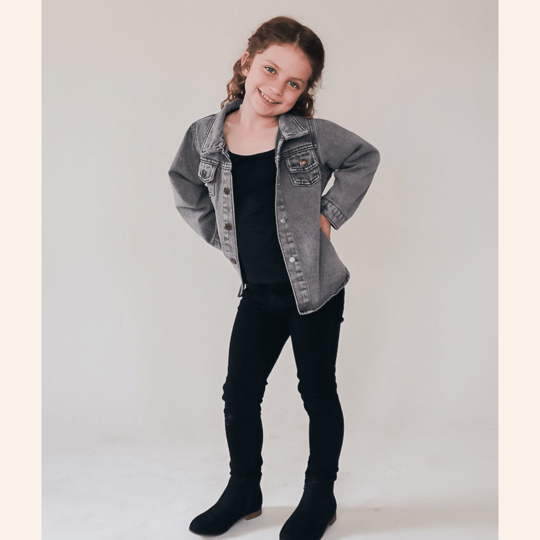 Silver Gray Denim Jacket - Child - HAHA MAMA Clothing