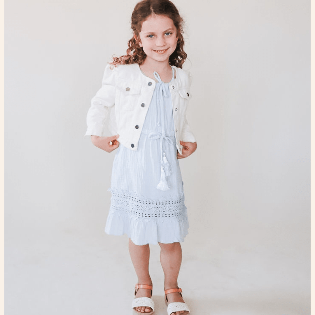 Ivory Cropped Denim Jacket - Child - HAHA MAMA Clothing