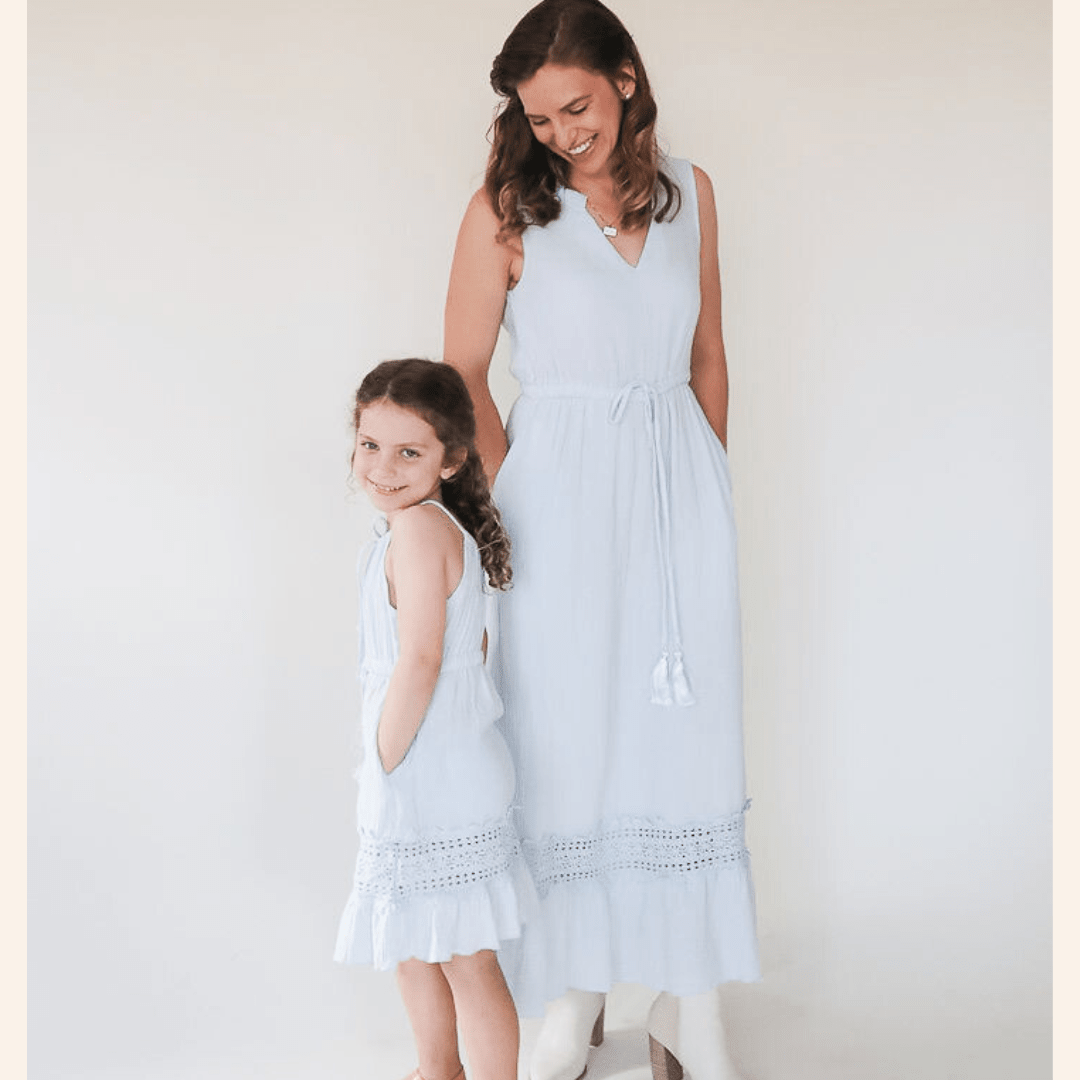 Blue Cotton Mommy & Me Dresses