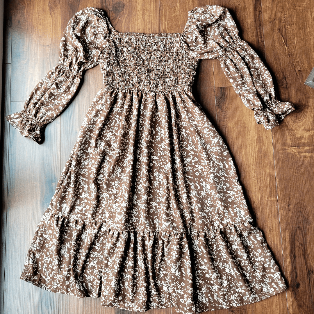 Dainty Floral Brown Dress - Women - HAHA MAMA Clothing
