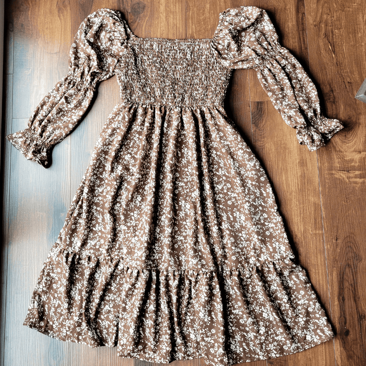 Dainty Floral Brown Dress - Women - HAHA MAMA Clothing