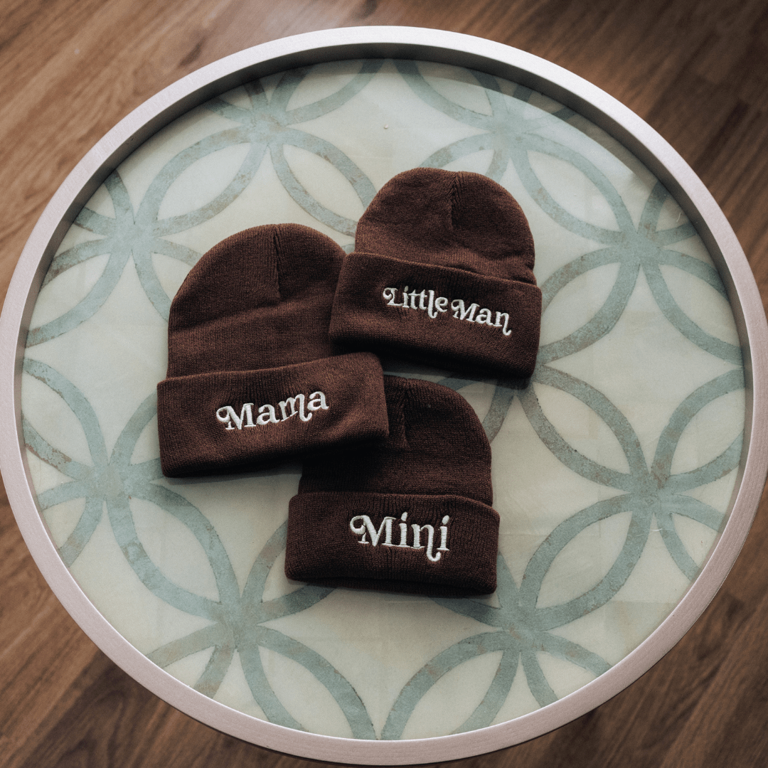 Matching Knit Hats- Mama- Dark Brown - HAHA MAMA Clothing