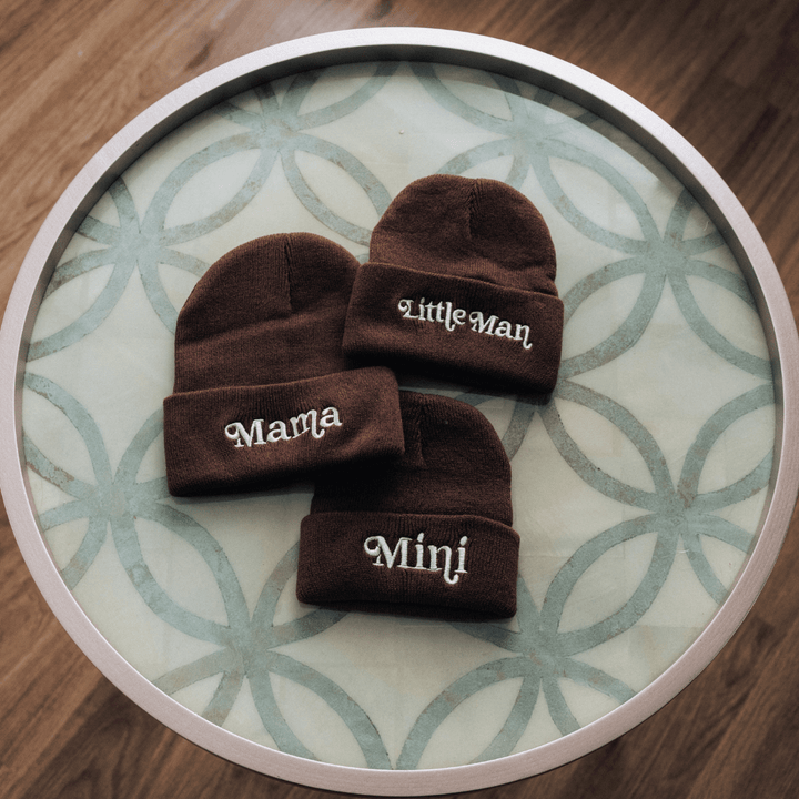 Matching Knit Hats- Mini- Dark Brown - HAHA MAMA Clothing