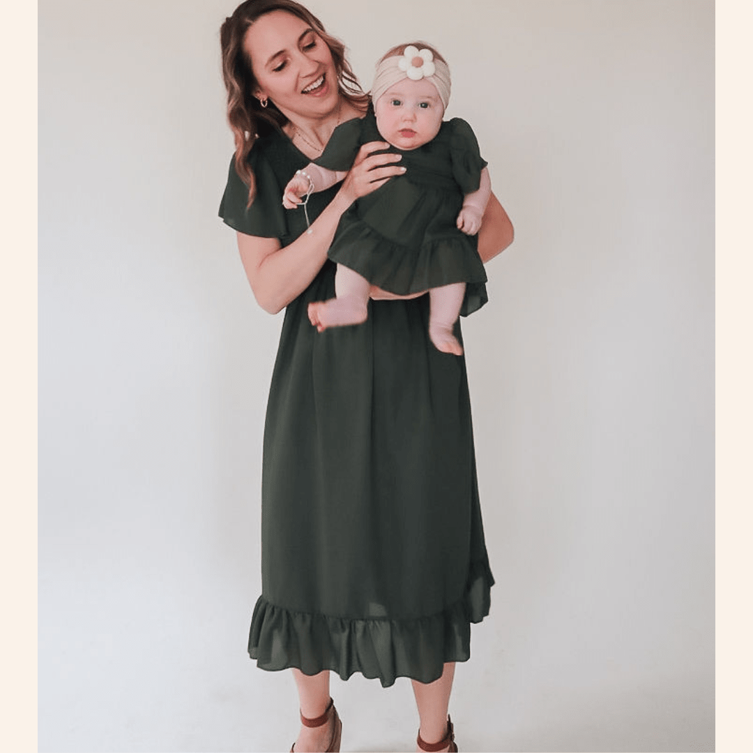 Green Chiffon Mommy & Me Dress Infant | Dark Green
