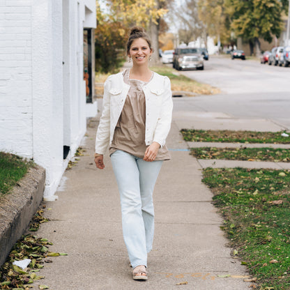 Ivory Cropped Denim Jacket