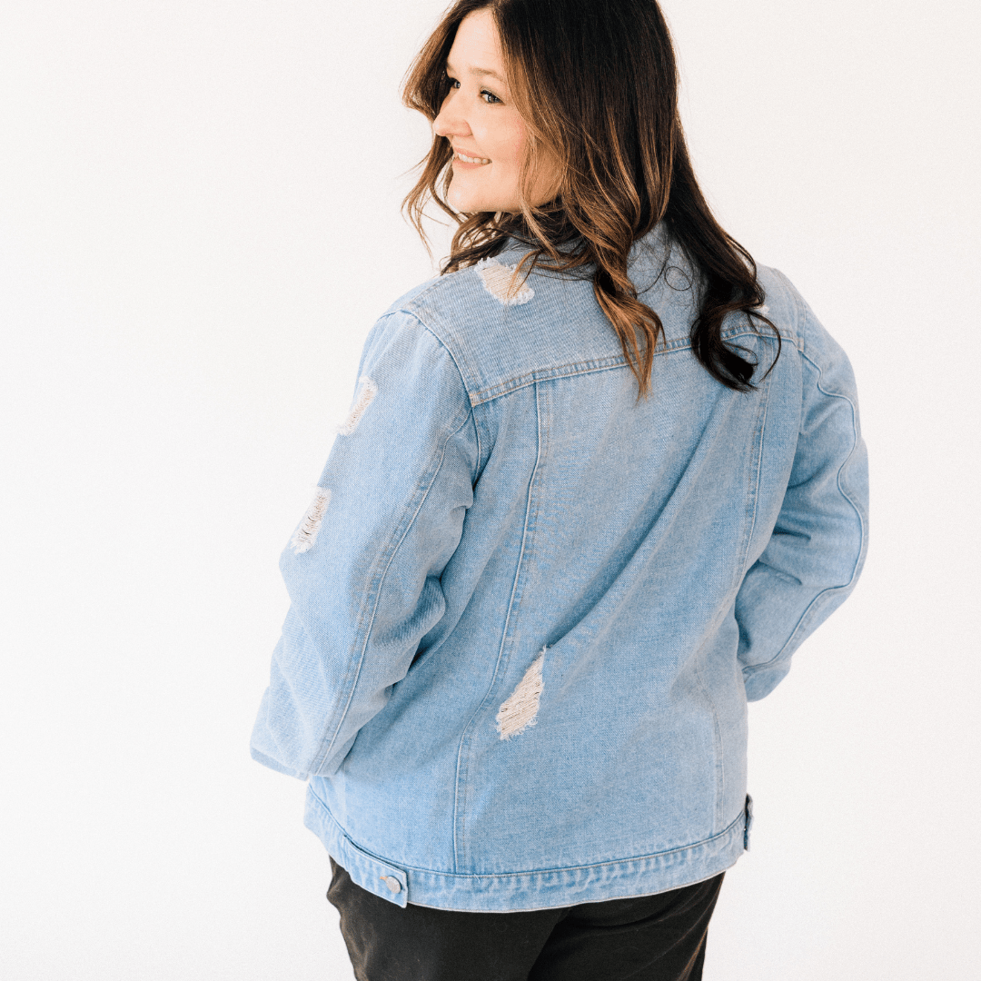 Distressed Denim Jean Jacket - Women - HAHA MAMA Clothing