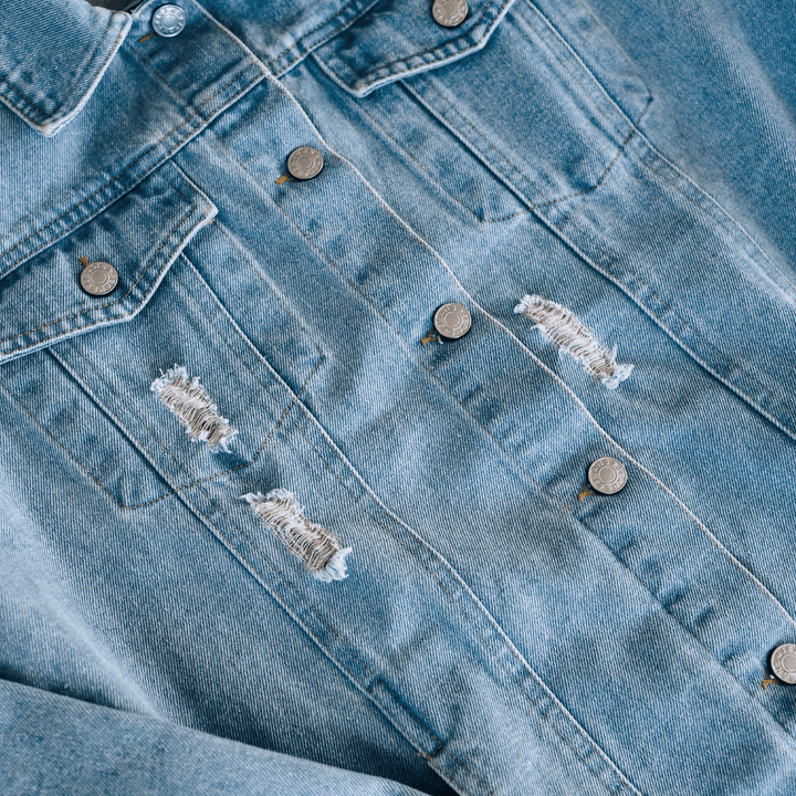 Distressed Denim Jean Jacket - Women - HAHA MAMA Clothing