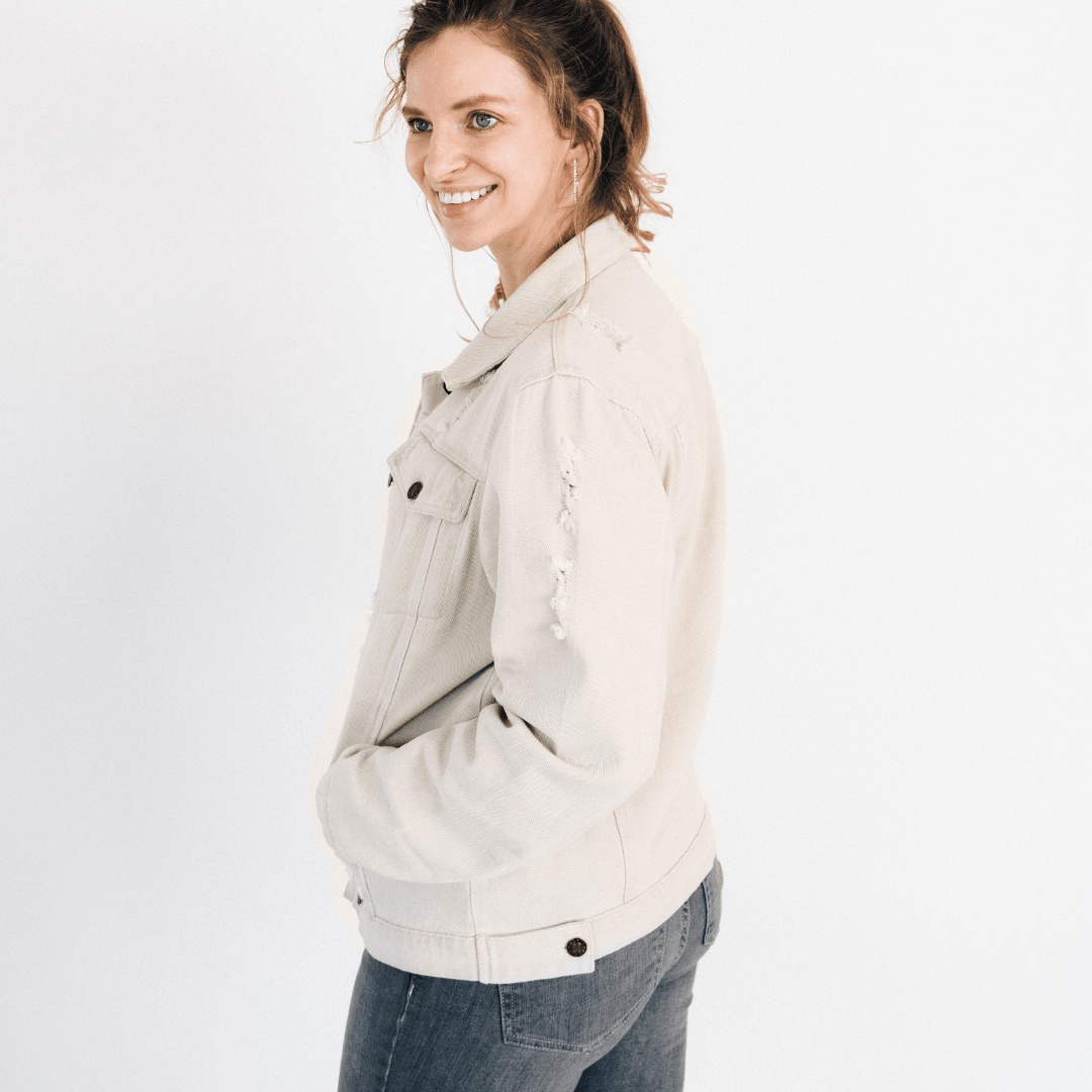 Khaki Distressed Denim Mommy & Me Jackets - HAHA MAMA Clothing